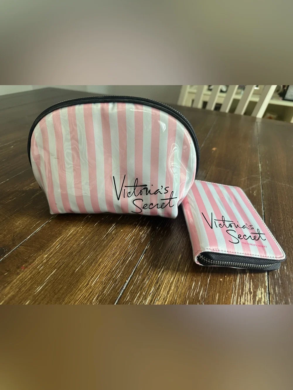 Victoria’s Secret striped cosmetics bag